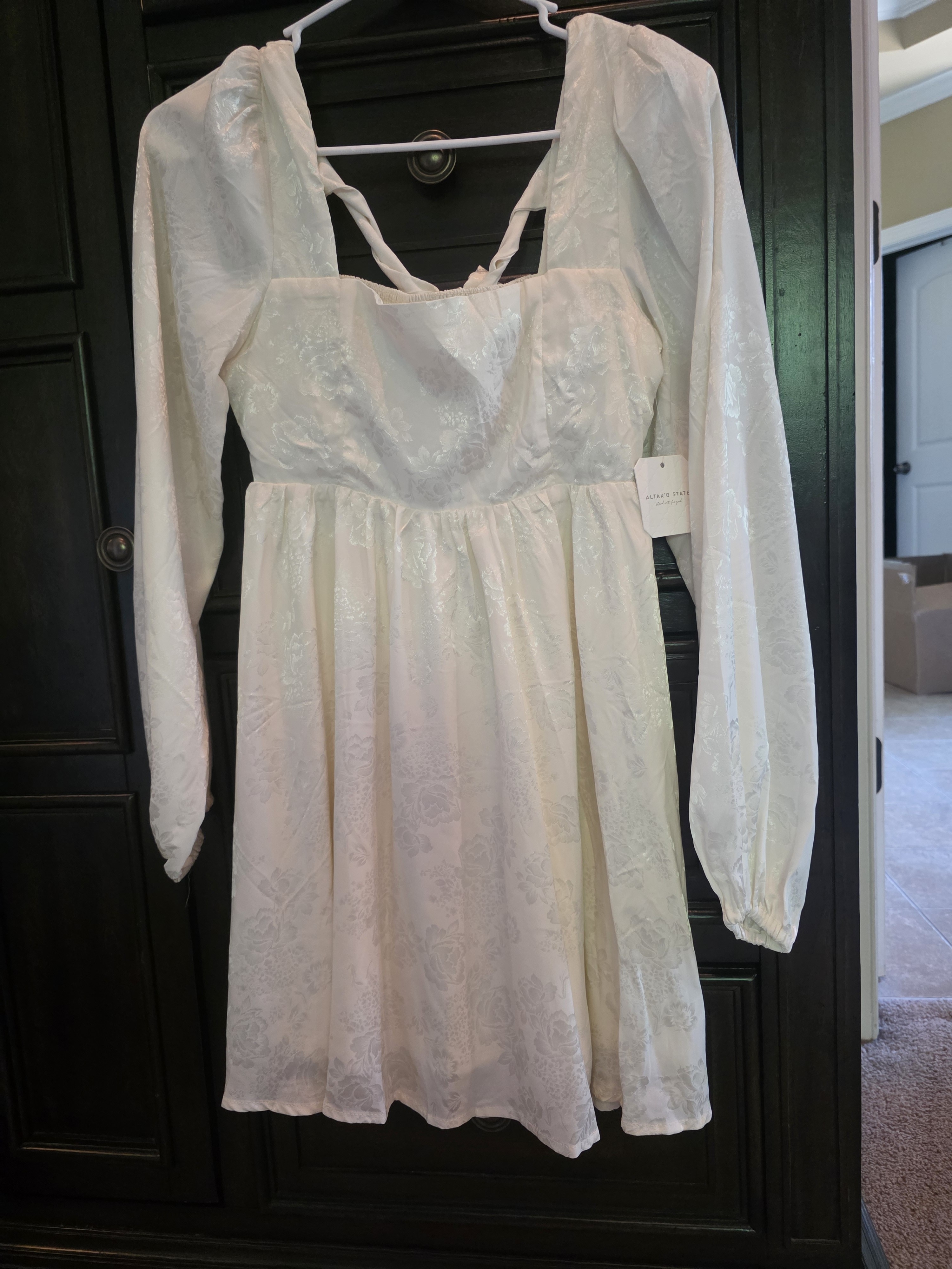 Altar'd State Ivory Long Sleeve Lace-Detail Mini Dress
